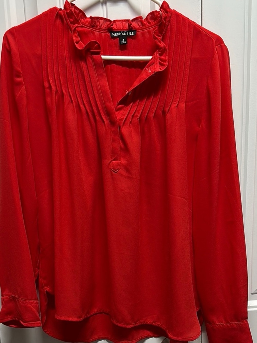 J. Crew Factory Red Ruffle-Neck Pintuck Blouse